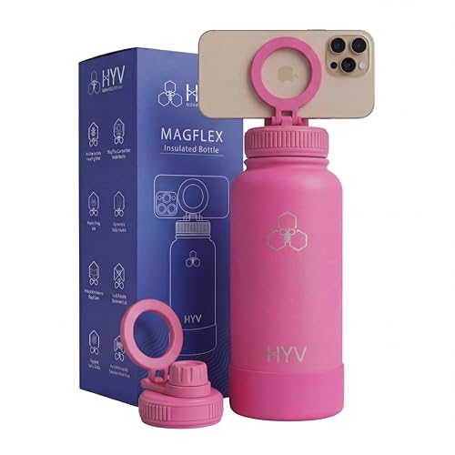 Image of HYV MagFlex Insulated Water Bottle 1 Litre | Tripod with Magnetic Lid | Stainless Steel Sipper Bottle for Adults & Kids | Hot & Cold Flask for Gym, Office, Travel | Leakproof | Electric Pink