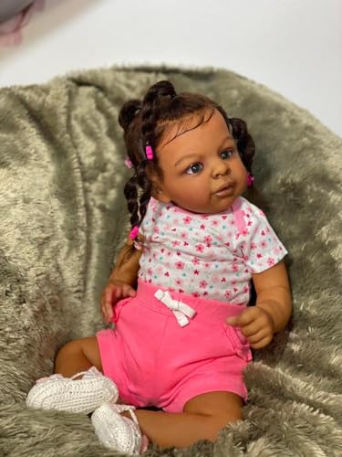 Muñeca Reborn Bebé Negra 23 Pulgadas Cuerpo Suave Realista miniatura 7