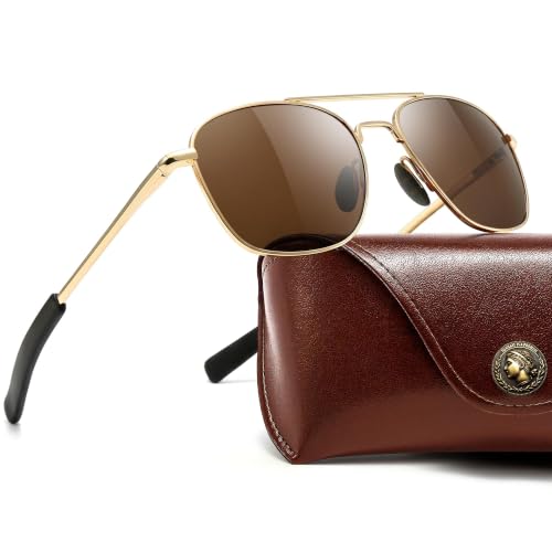 Image of SUNGAIT Real Glass Lens Sunglasses Military Style Pilot Aviator HD Shades with Upgraded Spring Hinge Bayonet Temples