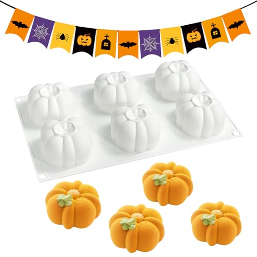 Baoqifong Molde de abóbora de silicone | molde para uffins abóbora 6 cavidades | antiaderente para assar no Halloween outono sobremesas gelatina Cupcakes chocolate pastel