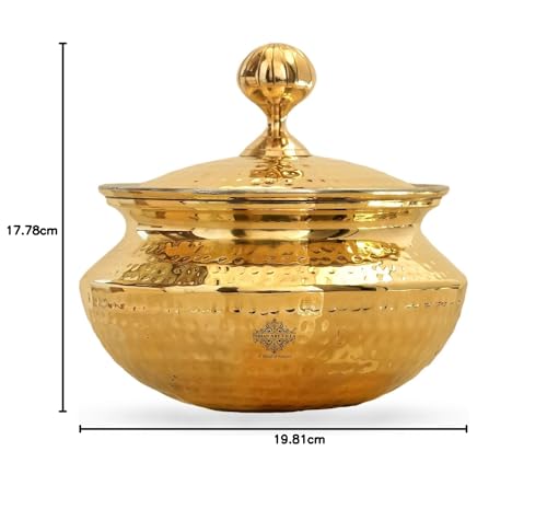 Image of INDIAN ART VILLA Brass Handi for Cooking with Tin Lining Inside, Degchi /Sipri, Ideal for Biryani, Cooking & Serving, Brass Utensil, Volume - 2000 ml