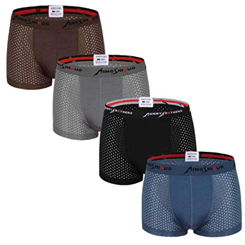 RTSM ボクサーパンツ ボクサーブリーフ メンズ 4枚セット メッシュ パンツ 下着 蒸れない 通気性 高伸縮 肌触り速乾 吸湿 (ブラック、ネイビー、グレー、ブラウン, ＸＸＬ)