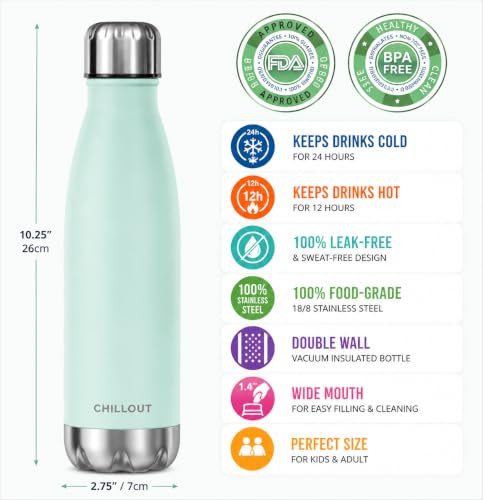 Image of CHILLOUT LIFE 17oz Insulated Stainless Steel Water Bottle, Leak Proof