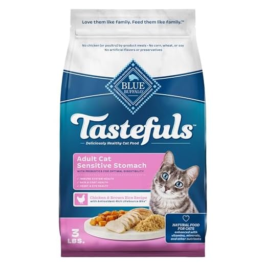 Blue Buffalo Tastefuls Natural Dry Food for Adult Cats, Sensitive Stomach, Chicken & Brown Rice Recipe, 3-lb. Resealable Bag