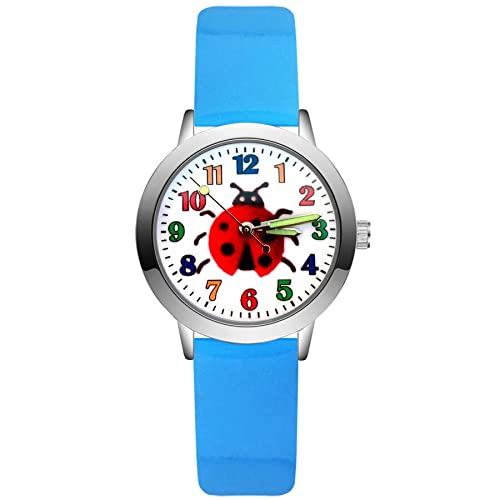 Reloj para niña Dibujos Animados de Moda Estilo Lindo Escarabajo Estudiante niñas Relojes de Pulsera de Cuero de Cuarzo Relojes para niñas (Color : Sky Blue)
