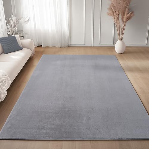 Carpettex Teppich Silber 140x200 cm- Kurzflor Teppich Waschbar, weich & rutschfest, modern einfarbiges Design für Wohnzimmer, Küche Schlafzimmer, & Kinderzimmer