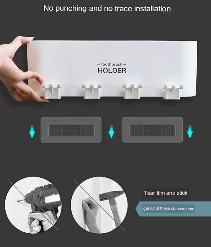 Image of Wall Mounted Toothbrush Holder with Magnetic Cups Bathroom Toothbrush Organizer 4 Section Multi Compartment Dustproof Brush Holder BPA Free Bathroom Storage Organizer Cup Design (Pack of 4)