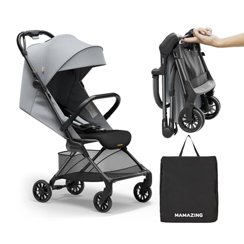 Image of MAMAZING Ultra Air X Travel Stroller - Ultra-Lightweight Under 10 lbs, Carbon Fiber Frame & Airplane Friendly, Lightweight Stroller with Reclining Seat, UPF 50+ Canopy & Travel Bag