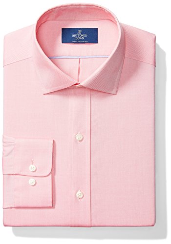 Amazon Brand - Buttoned Down Men's Classic-Fit Spread Collar Solid Non-Iron Dress Shirt , Pink, 17.5