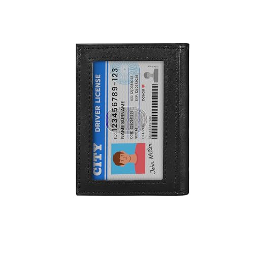 Slim Thin Leather Credit Card Triple ID Window Mini Wallet Bifold Driver License Safe (Black)4