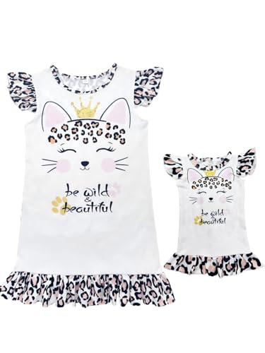 Bow Dream Girl Dress and Matching American Girl Doll Clothes for Girls Leopard Cat