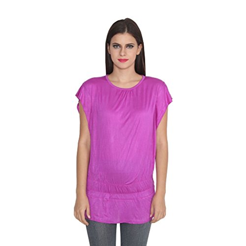 Image of Teemoods Women's Short Sleeve Blouson Top - Round Neck, Elastic Waist, Loose Fit Viscose Summer Top for Women