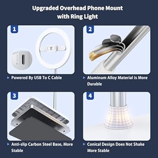 Ring Light Professionnel Smartphone Overhead 174cm, avec Trépied Idéal pour TikTok, Les Diffusions en Direct de Cours de Cuisine et Les Vidéoconférences.