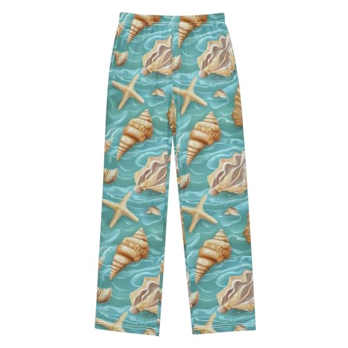 Pajama Bottoms, Pajamas Long Pant Sea Shells Lounge Wear Casual Green Sleep Pants Soft Pjs Sleepwear