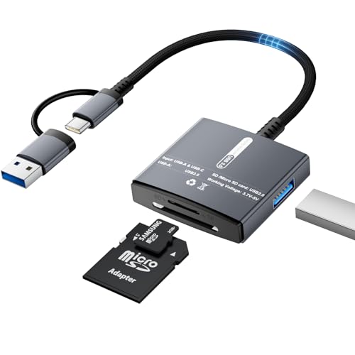 Dalimee Lector de tarjetas SD USB C y USB 3.0, lector de tarjetas 3 en 1 con SD, Micro SD/TF y conector USB, Plug and Play, lector de tarjetas SD para iPhone 17/16/15, iPad, MacBook y dispositivos
