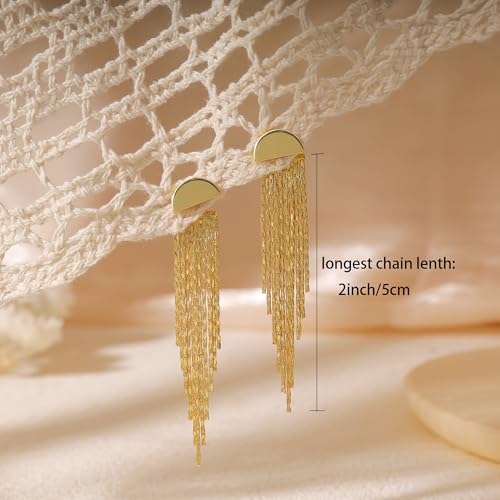 Gold Earrings for Women, 14K Gold Plated Tassel Dangle Earrings for Women Trendy Hypoallergenic Long Chain Earring Dainty Pearl Drop Earrings Elegant Wedding Earring Fashion Jewelry for Womens4