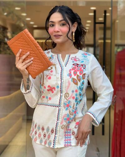 Image of SOFIYA'S TREND Women's Cotton Embroidery Straight Kurti with Pant Set