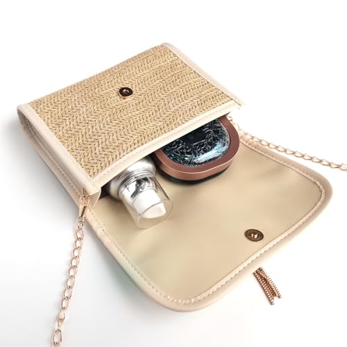 Straw Purse for Women, Small Woven Vacation Handbags Beach Clutch, Crossbody Bag with Removable Chain3