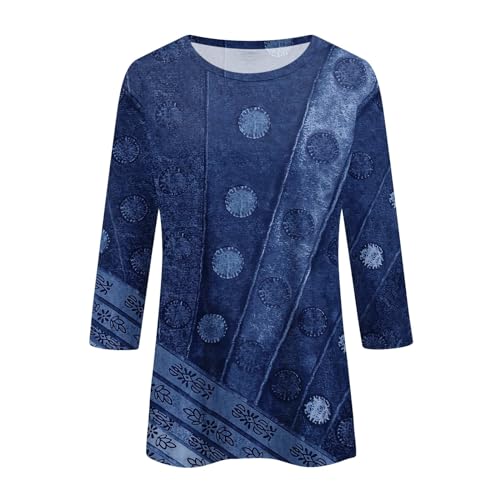 Women's Three Quarter Sleeve Tops Casual Round Neck T-Shirts Cute Trendy Printed Tunic Basic Tees Cruise Outfits3