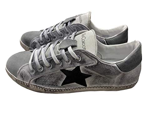 VIA CONDOTTI Zapatillas Deportivas Bajas para Hombre, Color Gris, Ante, Piel Blanca ahumada, Estrella Negra, 45