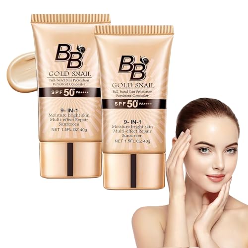 PINKE 2 Pack BB Cream Light SPF50+ Gold Snail Sunscreen BB Cream Tinted Moisturizer with SPF Tinted Moisturizer Face Women Hydrating Moisturizing for All Skin Types Evens Skin Tone (01#Natural)