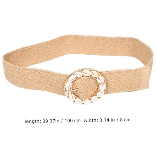 Women Elastic Wide Waist Belt with Natural Round Buckle and Shell Accents for Vacation Outfits for Dresses and Casual Wear2