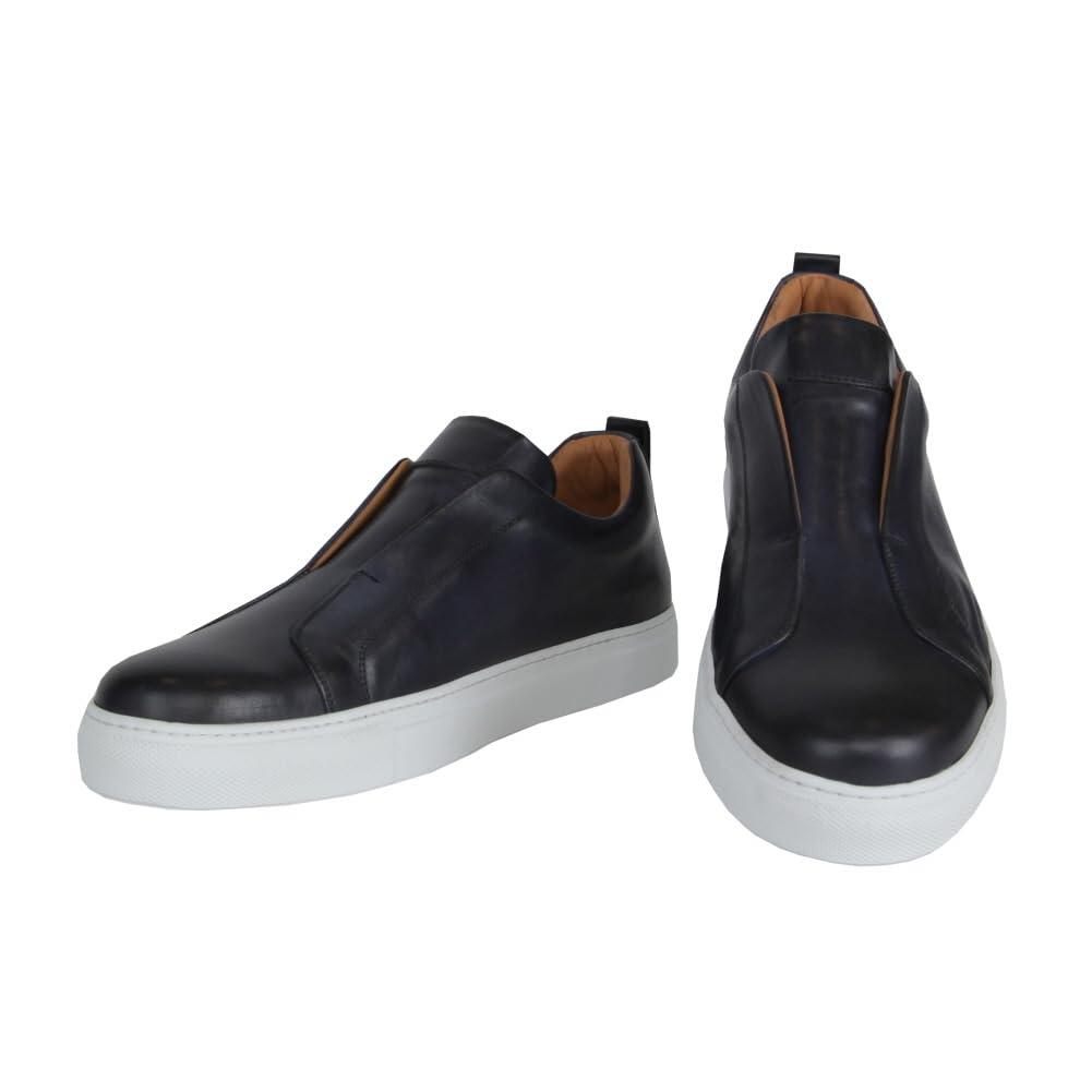 Fiori Di Lusso Dark Blue Leather Slip-On Sneakers
