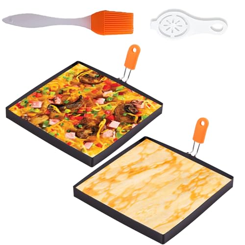 2 Packs Large 8 Inch Square Omelette Ring for Griddle Non-Stick Stainless Steel 8Griddle Omelet Rings Rectangular Egg Ring Pancake Ring Egg Mold Silicone Handle with Egg Separator & Oil Brush