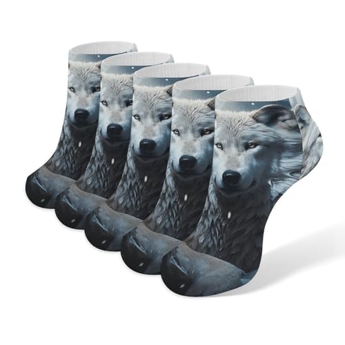 5 Pairs Wolf Sitting in The Snow Ankle Socks for Women Men Casual Crew Socks Athletic Running Low Cut Sock Lightweight & Breathable