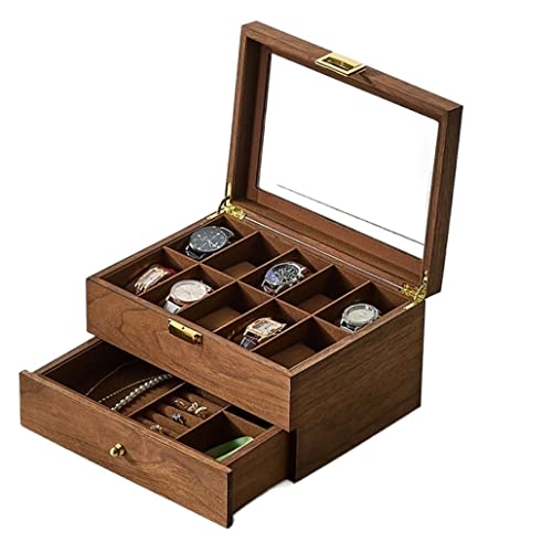 Caja de Reloj Organizador Caja de Reloj Caja de Reloj Vintage de Doble Capa con 10 Compartimentos Caja de Reloj de Nogal Caja de Almacenamiento para Hombres y Mujeres Relojes Soporte de Reloj de