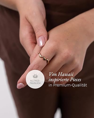 Purelei Abstract Wave Ring Damen (Roségold) – Verstellbarer Damenring aus langlebigem Edelstahl (14K rosévergoldet) – Wasserfeste Ringe… – Ansicht 3