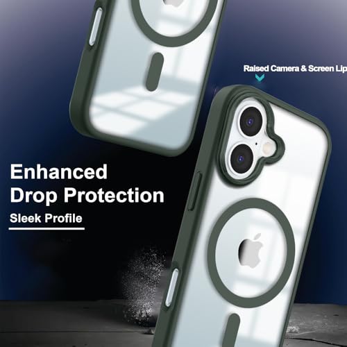 Image of KARWAN️ Hybrid Transparent iPhone 16 Back Cover Case Compatibe with Mag-Safe |Camera Protection Bump | Transparent Back Cover Case for iPhone 16(PC, TPU | Green Bumper)