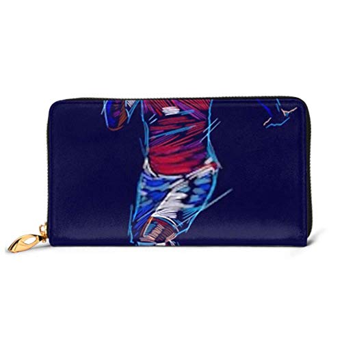 Preisvergleich Produktbild JHGFG Mode Handtasche Reißverschluss Geldbörse Fußballspieler Kicking Ball Vektor Illustration Telefon Kupplung Geldbörse Abendkupplung Blockieren Leder Geldbörse Multi Card O.