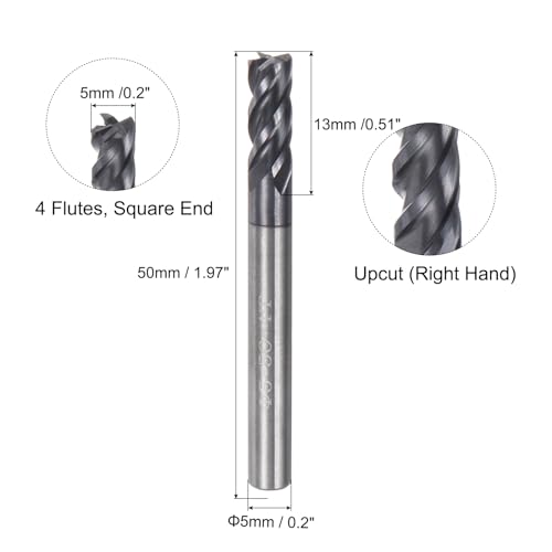 Image of uxcell 2pcs 5mm Dia 5mm Shank Square Nose End Mill 4 Flutes HRC45 Carbide AlTiN Coated CNC Router Bits Cutter Tools for End Milling CNC Machining