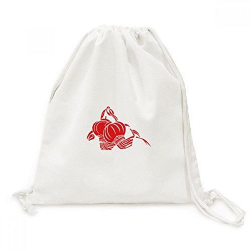 Sac à dos cordon lanterne chinoise rouge pliable à motif lotus