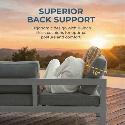 Solaste Aluminum Patio Furniture Set for All Weather, Oversized Metal Outdoor Furniture Set with 27.5" Deep Seating and 3.2" WIde Armrest, Outdoor Patio Conversation Sets with 10’’ Back Suport Cushion