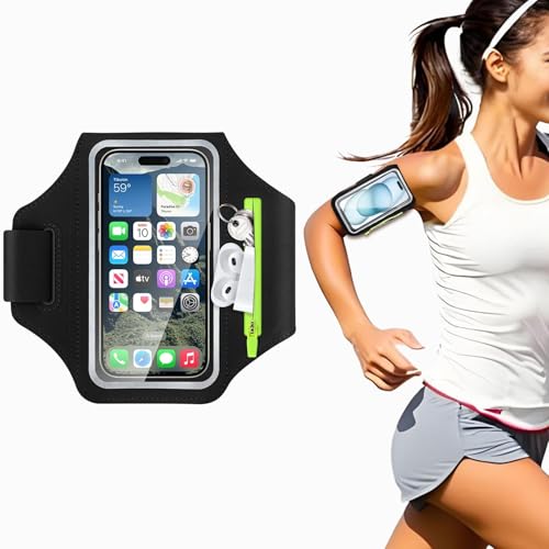 Arvoni Sportarmband Handy Universal, Handytasche Joggen mit Kopfhörer Tasche Handyhalterung Joggen Arm, Handyhülle Running Armband für iPhone 17 16 15 14 Pro Max (bis 6,8 Zoll)