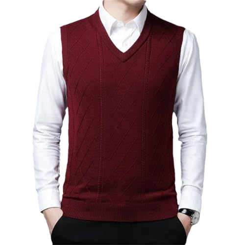 Mens 6.5% Wool Knit Tank Jumpers Pullover Sleeveless Casual For Winter V Neck Sweater