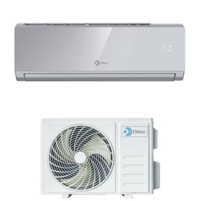 Climatizzatore Condizionatore Diloc Over Silver 12000 BTU inverter monosplit Grigio in R32 D.OVER12WS in A+++ (A++/A+) Wifi integrato in Pompa di Calore