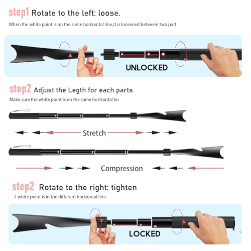 VIVEBEI Shoe Horn Long Handle, 16.9\'\' - 37.4\'\' Telescopic Metal Shoe Horn with Trouser Hook and Sock Removal Aid, Adjustable Long Shoehorn for Seniors Men Women Kids