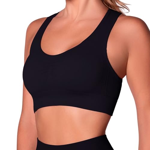 SELENE Top Academia Feminino Com Microfuros Sem Costura Fit, Preto, P