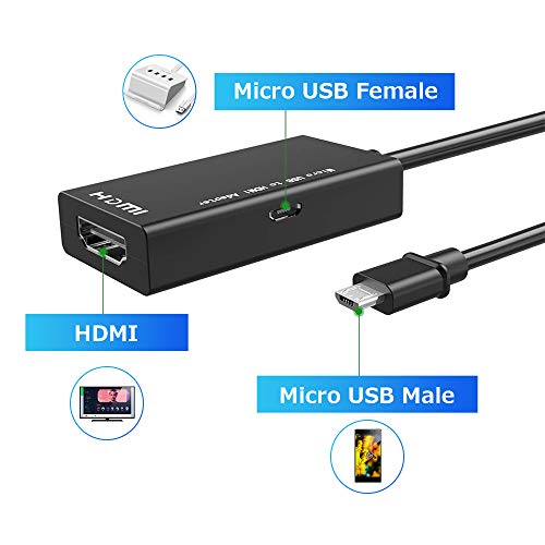 MHL Micro USB to HDMI Cable Adapter, MHL to HDMI 1080P Video Graphic Converter, Cable Adapter with Video Audio Output for Android Smart Phones & Tablets with MHL Function (Black)