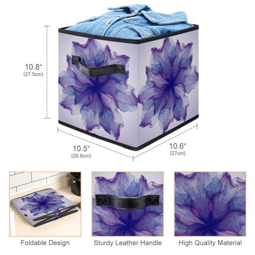 Boîte de rangement cube motif fleurs violettes avec doubles poignées - 4