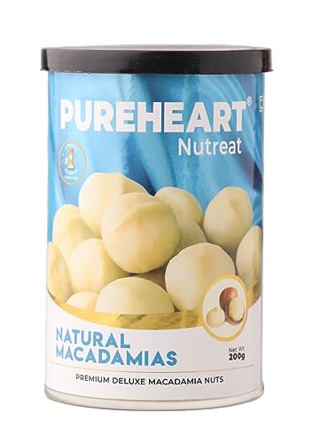 Image of Pureheart Natural Macadamia (200 gm) Premium Australian Macadamia Nuts, Rich in Antioxidants - Whole, Exotic, and Crunchy Dry Fruits, Ideal Snacks, No Additives