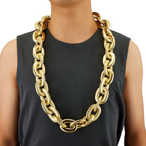 Passed colorfast test,Large Fake Plastic Chain, Hip-hop Rapper Big Chunky Fake Gold Chain, Super long Detachable, Non-fading Party Clothing Plastic Jewelry Necklace Decoration, Women and Men.