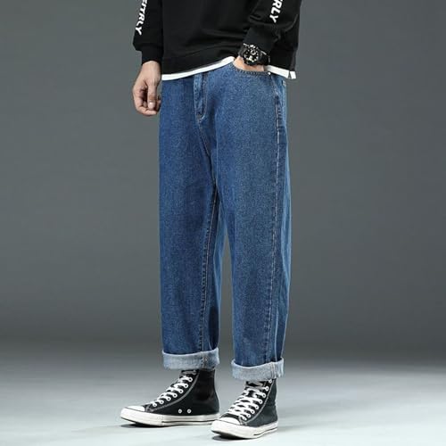Lu's Chic Men's Autumn Denim Pants Button Jeans Casual Cotton Comfy Bottom Closed Longline Trousers3