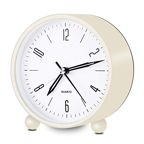 HeQiao Silent Metal Analog Table Alarm Clock with Night Light (Cream White) - Thumbnail 4