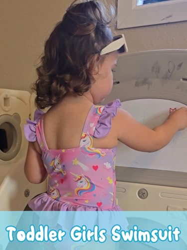 Image of Vieille Toddler Little Girls One Piece Swimsuits Ruffles Bathing Suits Mermaid Dinosaur Swimwear 2-7T
