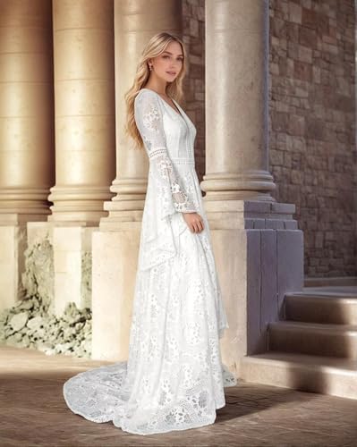 Long Sleeves Boho Wedding Dress Lace Beach Boho Wedding Dresses for Bride4