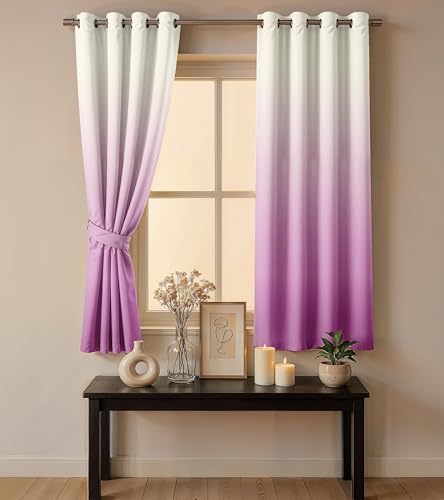 Image of Ultimate Trends Room Darkening Ombre Curtain | Polyester Gradient | Room Doors and Window| 6 FEET Pack of 2, Ivory Orchid